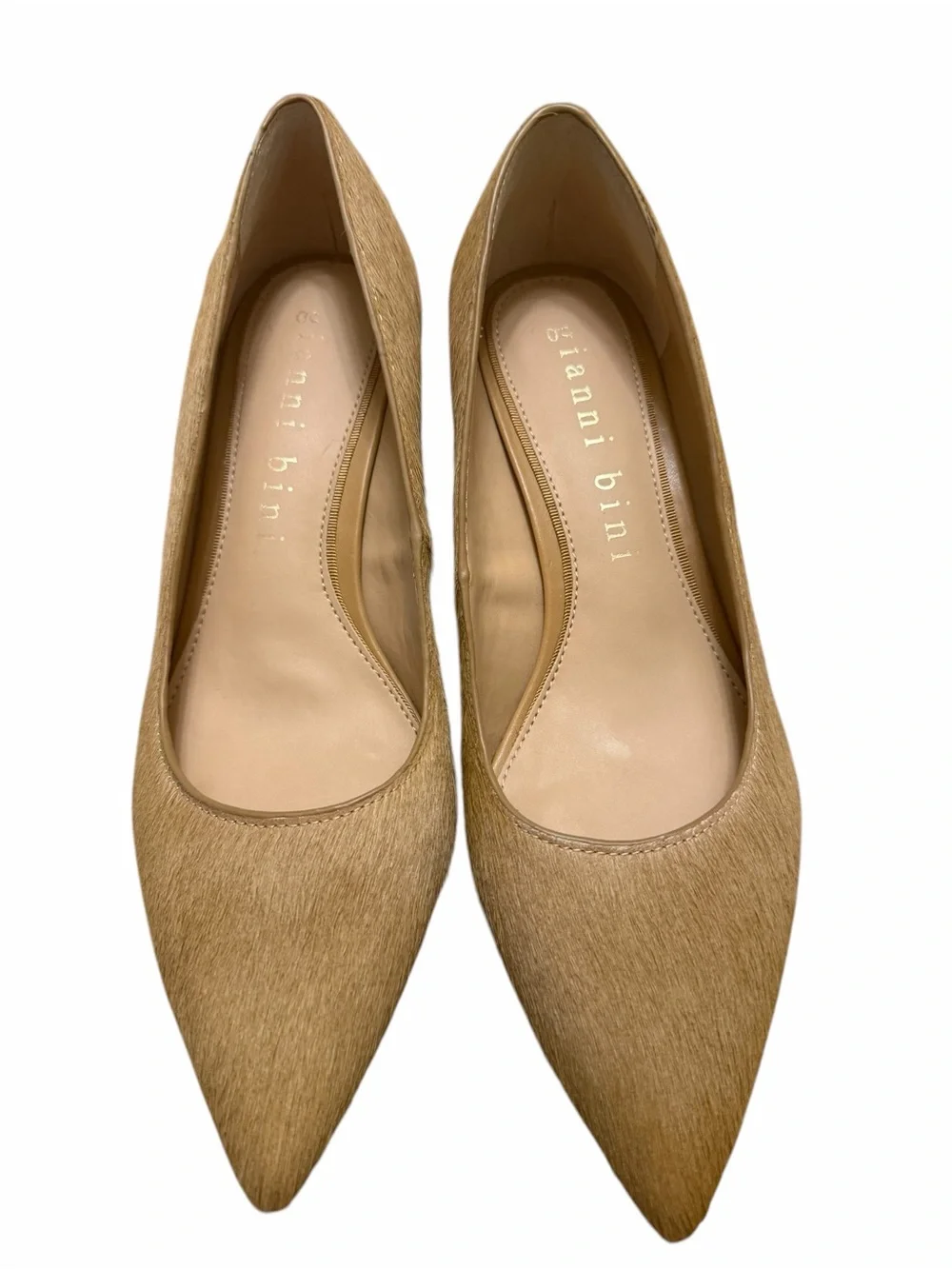 NWOB Gianni Bini Calf Hair Pointed Toe Kitten Heel Pumps Camel Tan Size 7